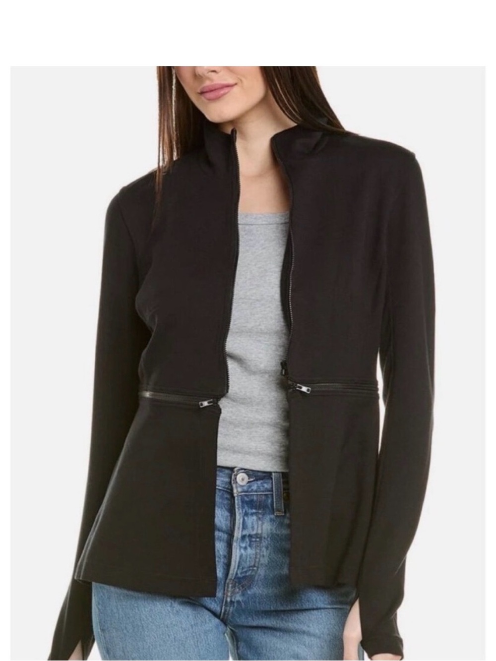 CAbi Black Convertible stretch Ponte Zip-Pocket Jacket